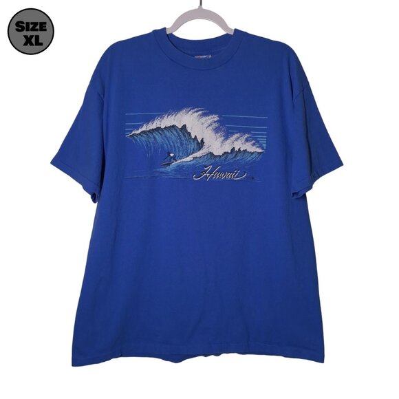VINTAGE Hawaii Surfing USED Shirt (XL, Blue, Single Stitch, Surfer) - Picture 1 of 8